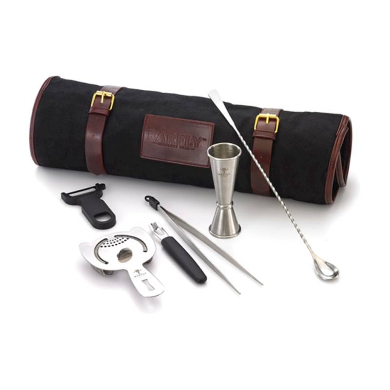 Roll bag Essential Bar Fly black with 6 pieces antiqued stainless steel
