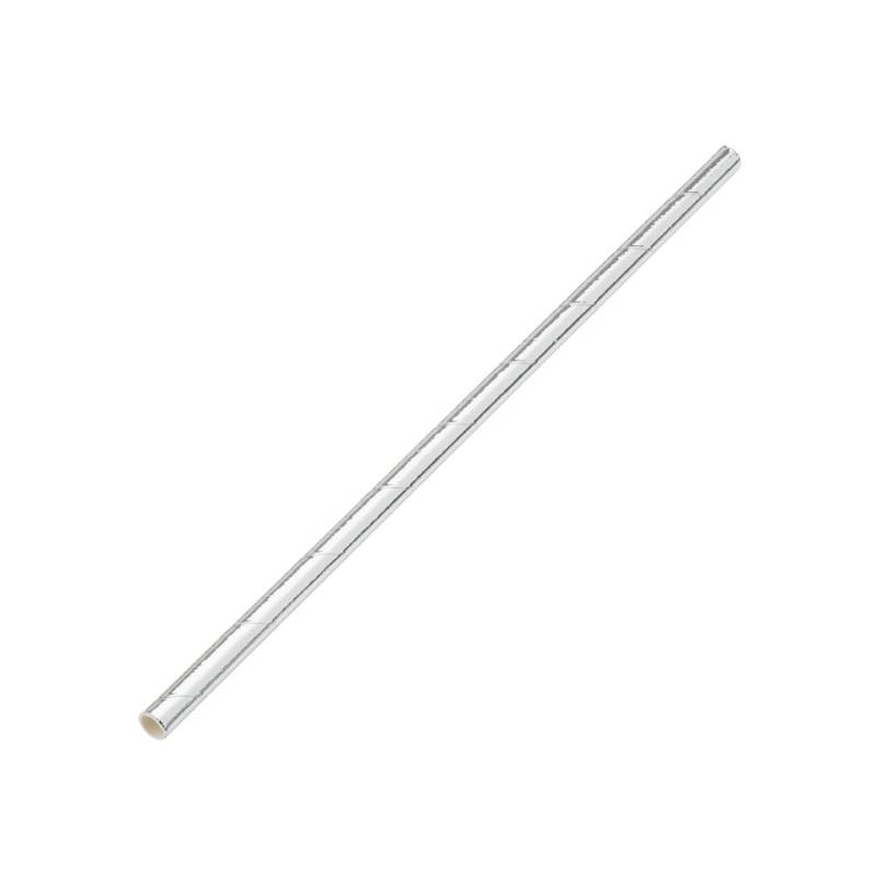 Silver shiny biodegradable paper straws cm 20x0.6