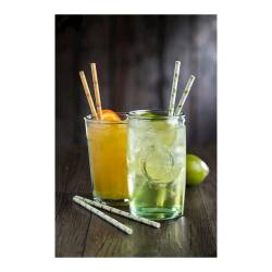 Bamboo straws in beige biodegradable paper
