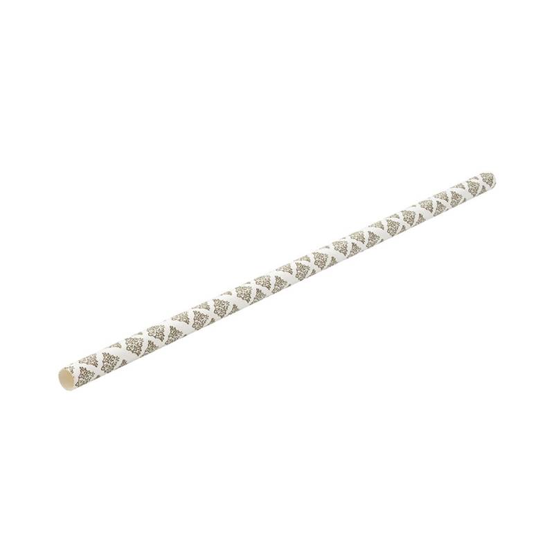Pailles en papier biodégradable avec décoration filigrane noire 20x0,6 cm