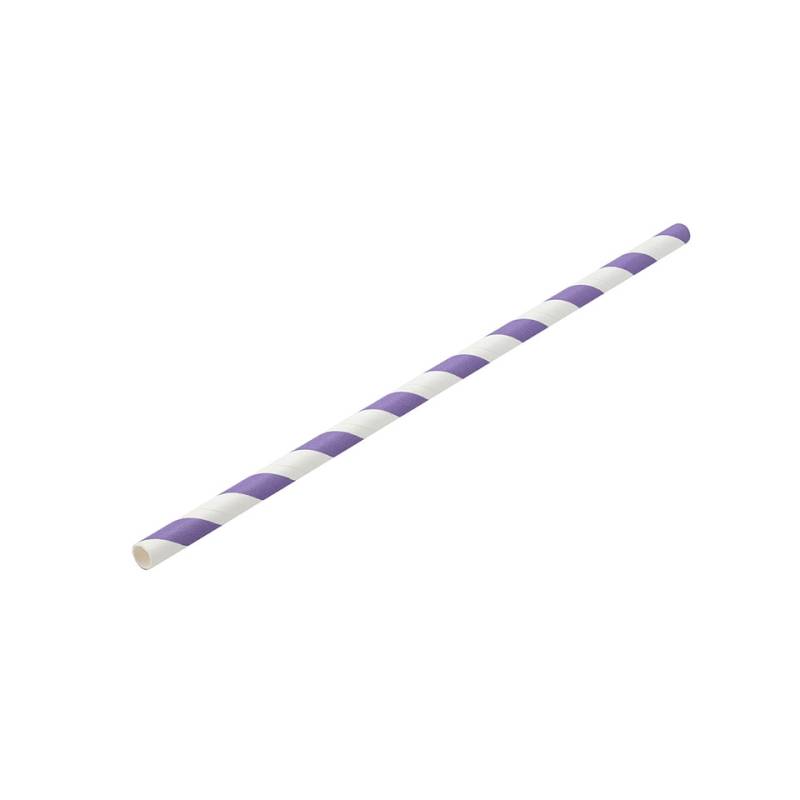 Biodegradable straws with spiral decoration in white and purple paper cm 20x0.6