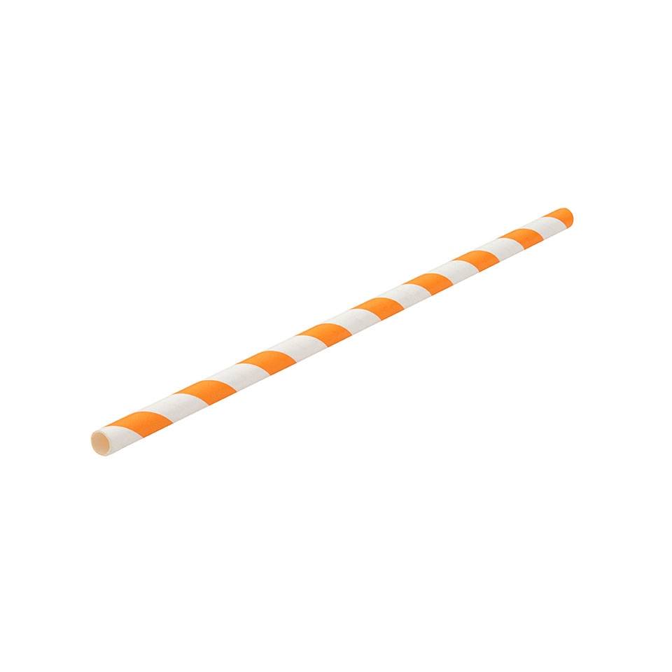 Biodegradable straws with spiral decoration in white and orange paper cm 20x0.6
