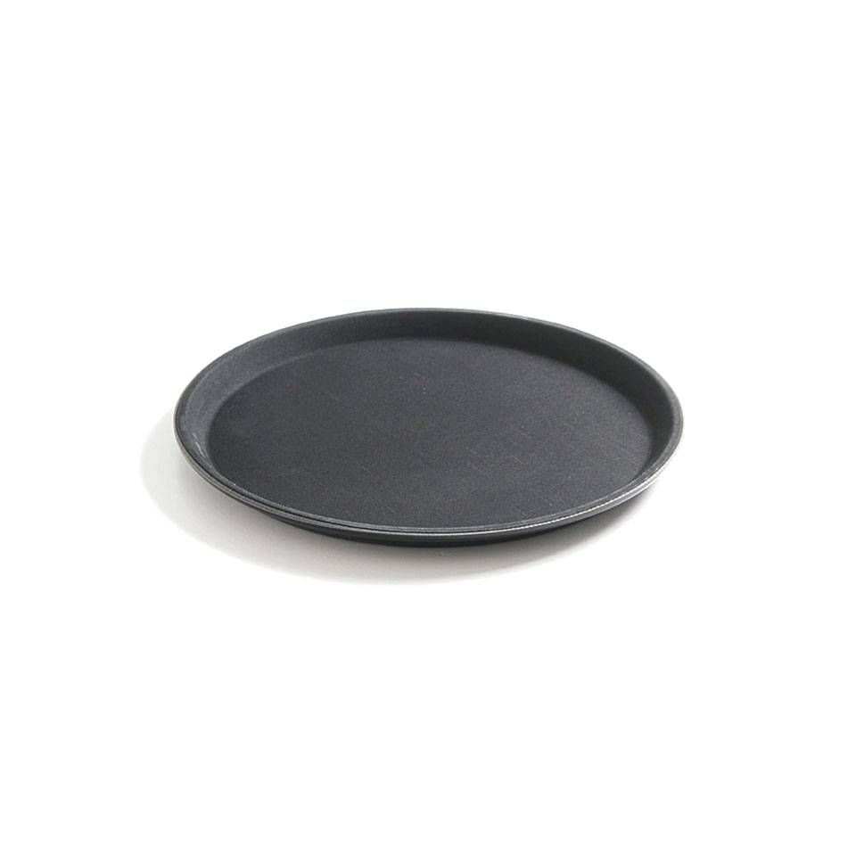 Black fiberglass reinforced non-slip round tray 35 cm