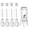 Set with Kilner lt 5 dispenser, stand, 4 mugs cl 40 with straws, 4 mini mugs cl 11