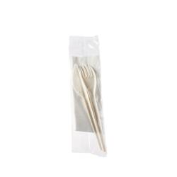 White biodegradable Midi cutlery set with white napkin