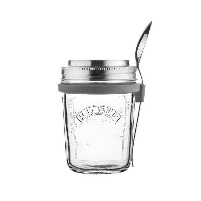 Barattolo colazione Kilner in vetro con cucchiaio in acciaio inox 35 cl