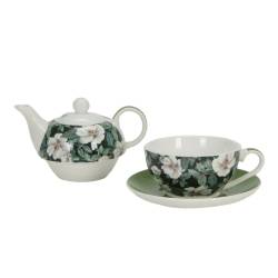 Tea For One Green Flowers in decorated porcelain