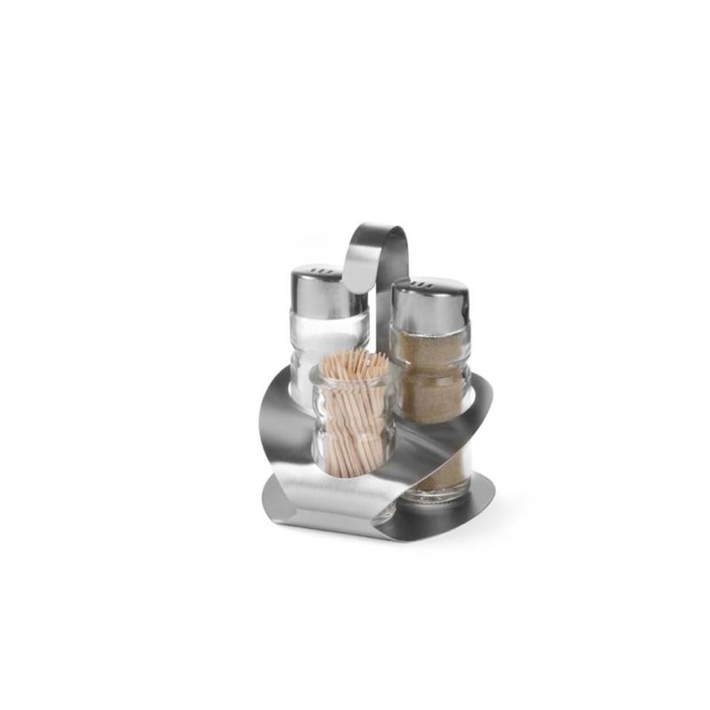 Hendi stainless steel and glass salt pepper and toothpick set