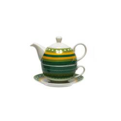 Tea for One con piatto decorato a righe verdi