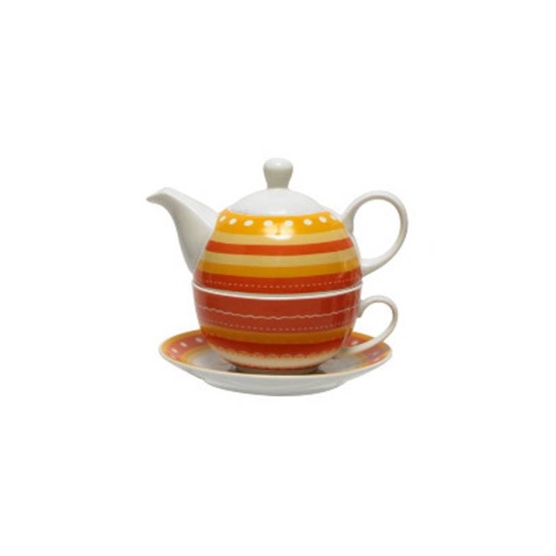 Tea for One with plate decorated with yellow stripes
