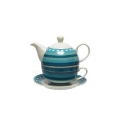 Tea for One with plate decorated with blue stripes