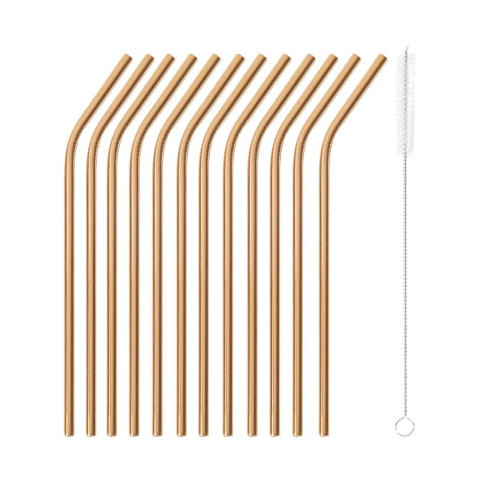 Copper-colored steel bent straw cm 21x0.5