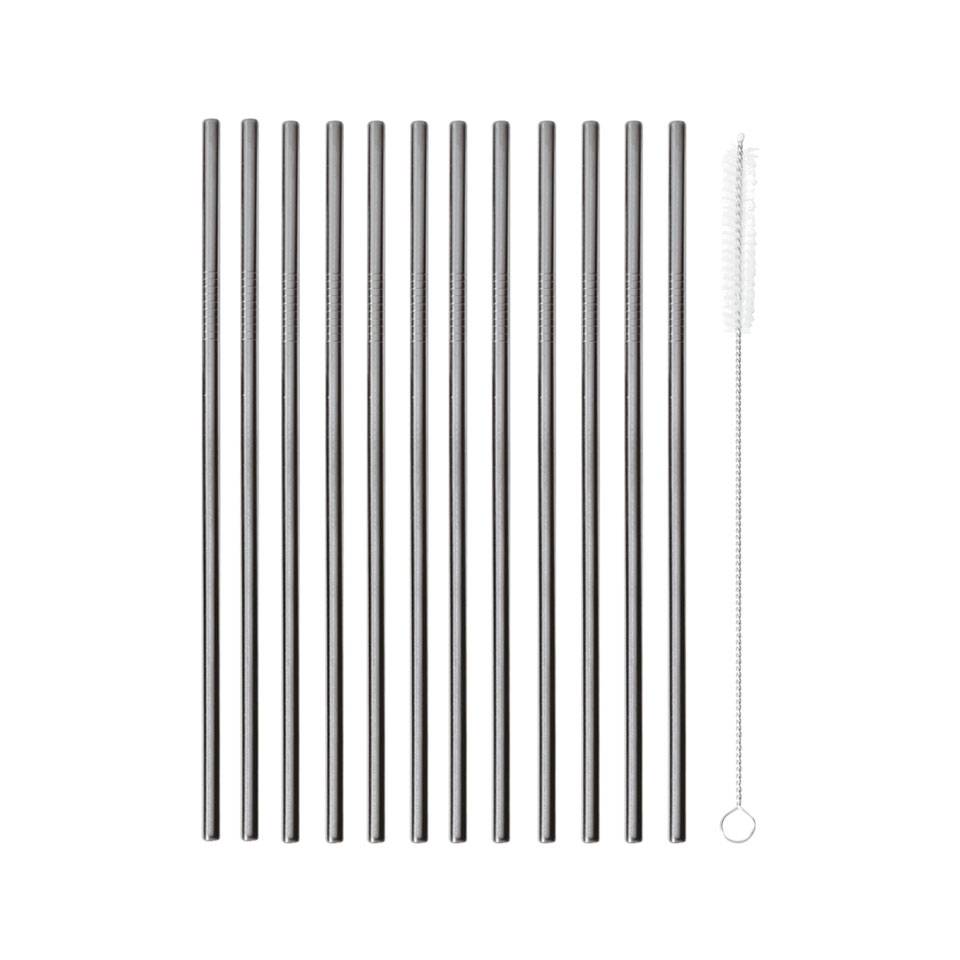 Straight black stainless steel straw cm 21x0.5