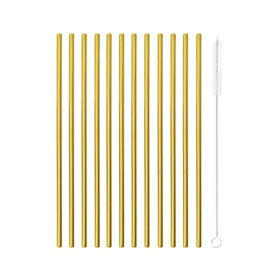 Straight gold-colored steel straw cm 21x0.5