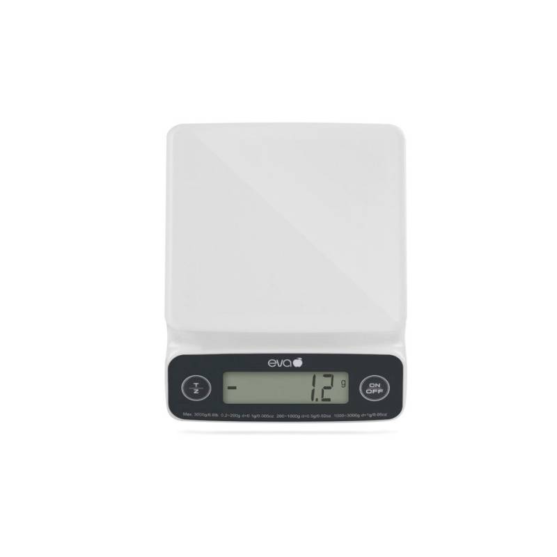 Digital kitchen scale from 1 g to 3 kg in white plastic