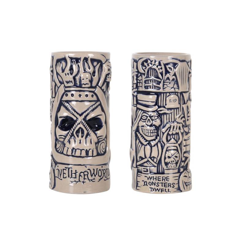 Tiki mug Monster in porcellana beige e blu cl 45