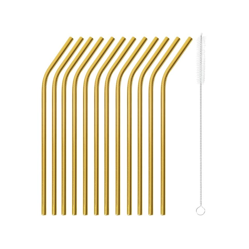 Gold-plated stainless steel bent straw cm 21x0.5