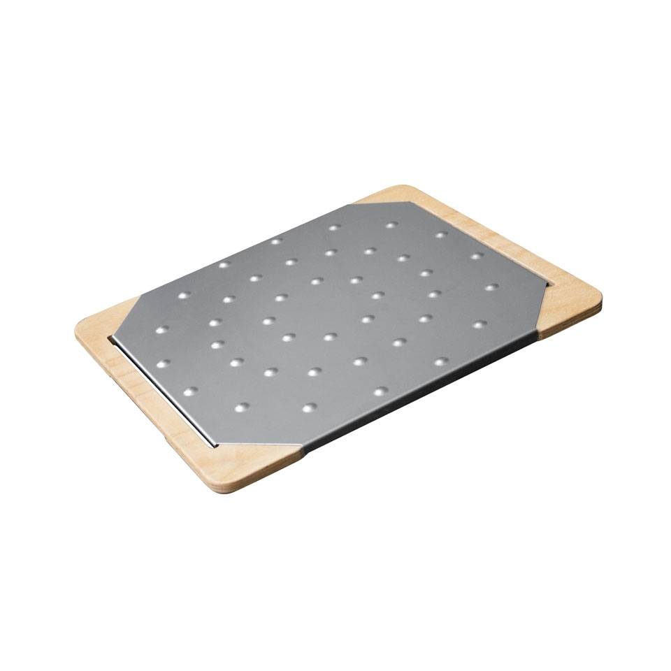 Right cutting board for pinsa and pizza in stainless steel and wood 38x33 cm