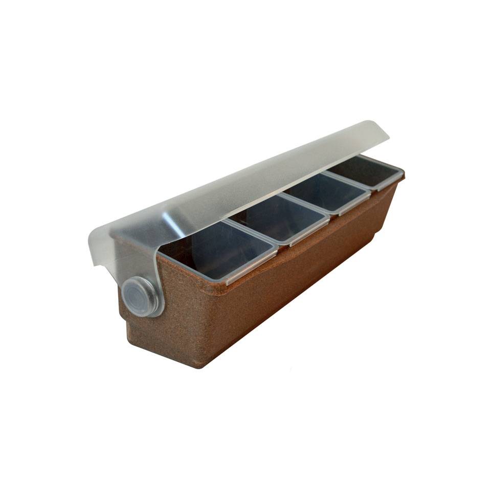 Condiment holder 4 trays in eco wood and abs