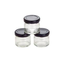 Hermetic glass mini jar with black cap 1 oz.