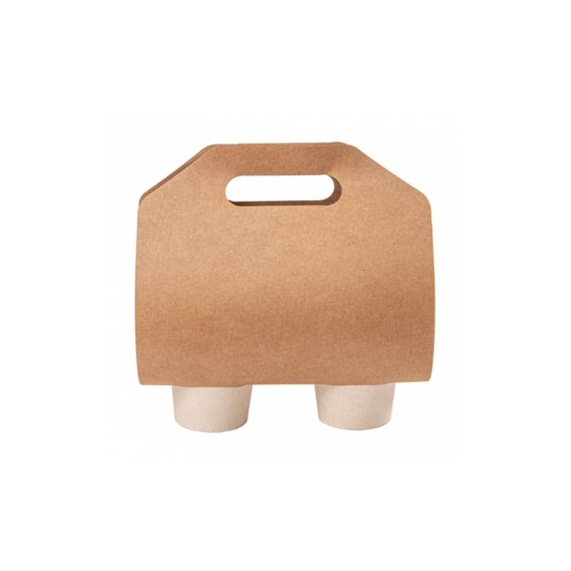 Brown take-away paper cup holder for 2 cups  