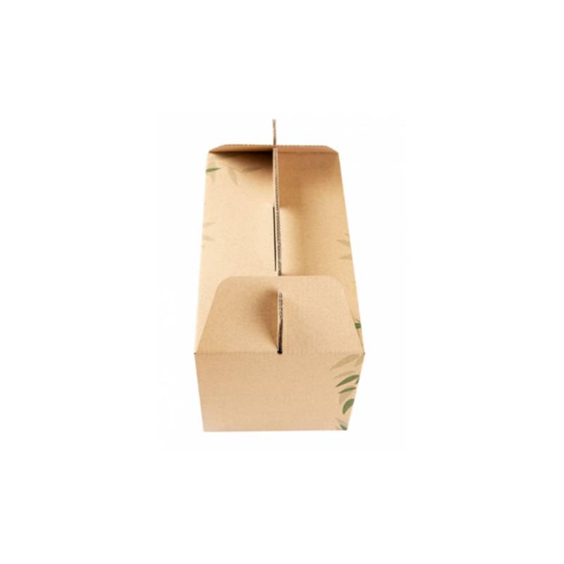 Brown cardboard take-away box with decoration 9.64x5.31x4.72 inch