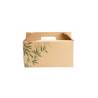 Brown cardboard take-away box with decoration 9.64x5.31x4.72 inch