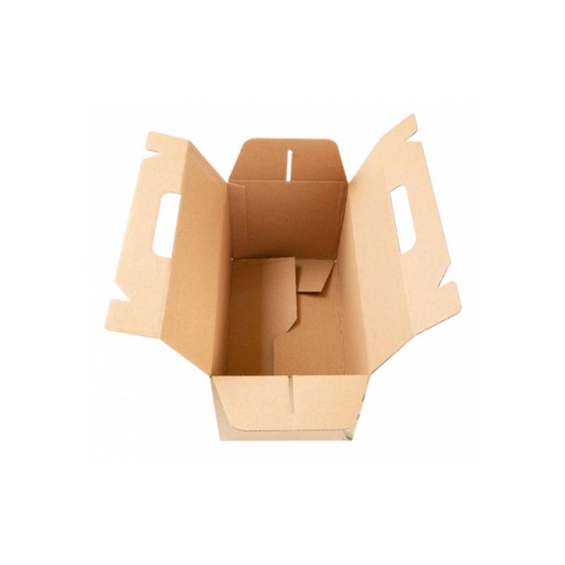 Brown cardboard take-away box with decoration 9.64x5.31x4.72 inch