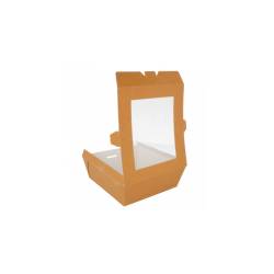 Brown paper container with window lid 5.90x5.90x1.96 inch