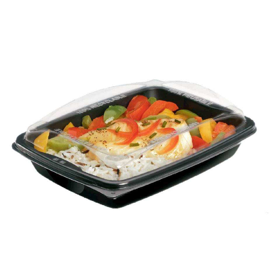 Deliverypack black polypropylene container with transparent lid 9.05x6.69 inch