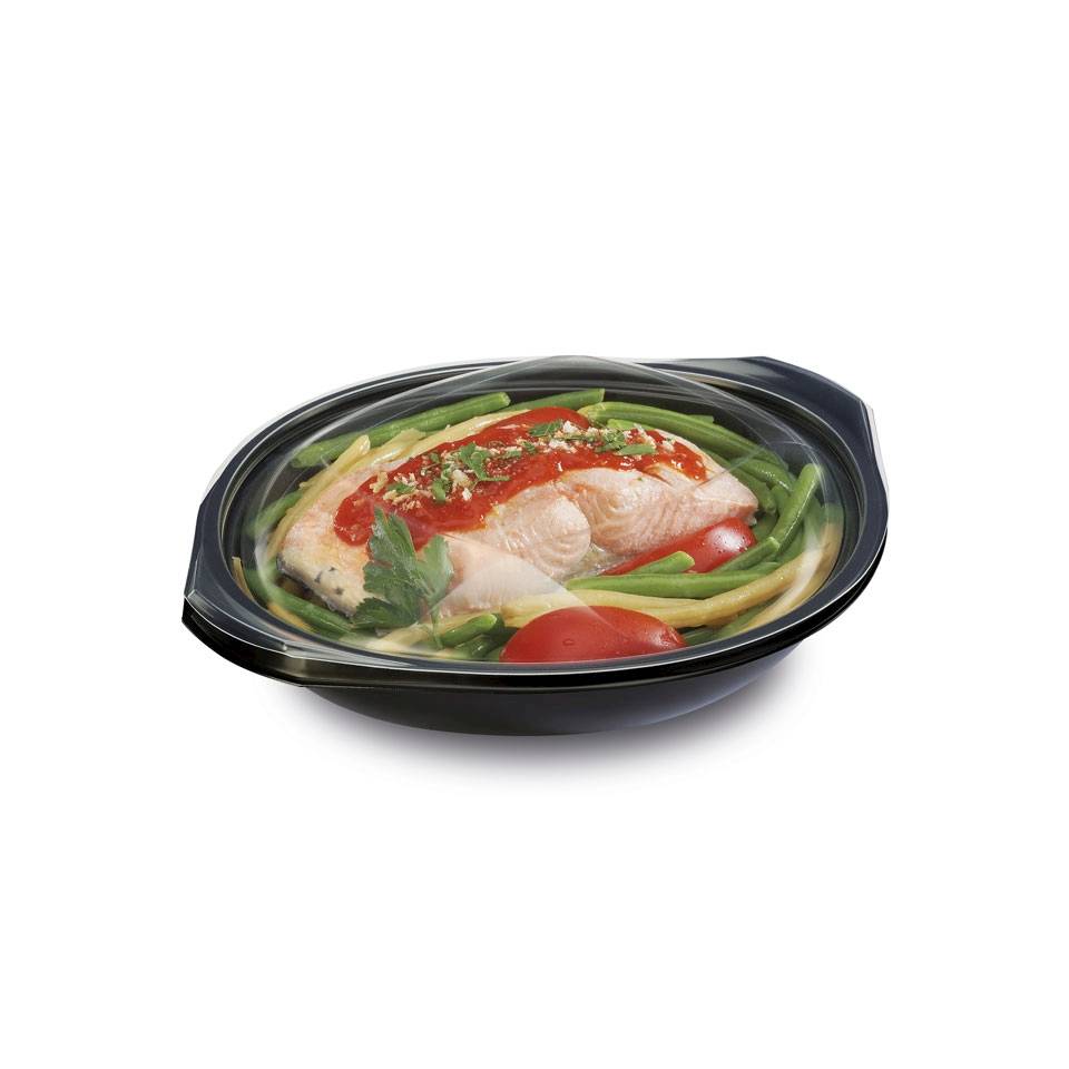 Wokipack black polypropylene container with transparent lid 30.43 oz.