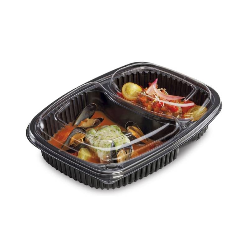 Cookipack 2 compartments black polypropylene container 9.84x7.28 inch