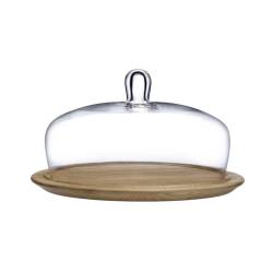 Meringue Nude glass and wood cake dish with dome 12.60 inch
