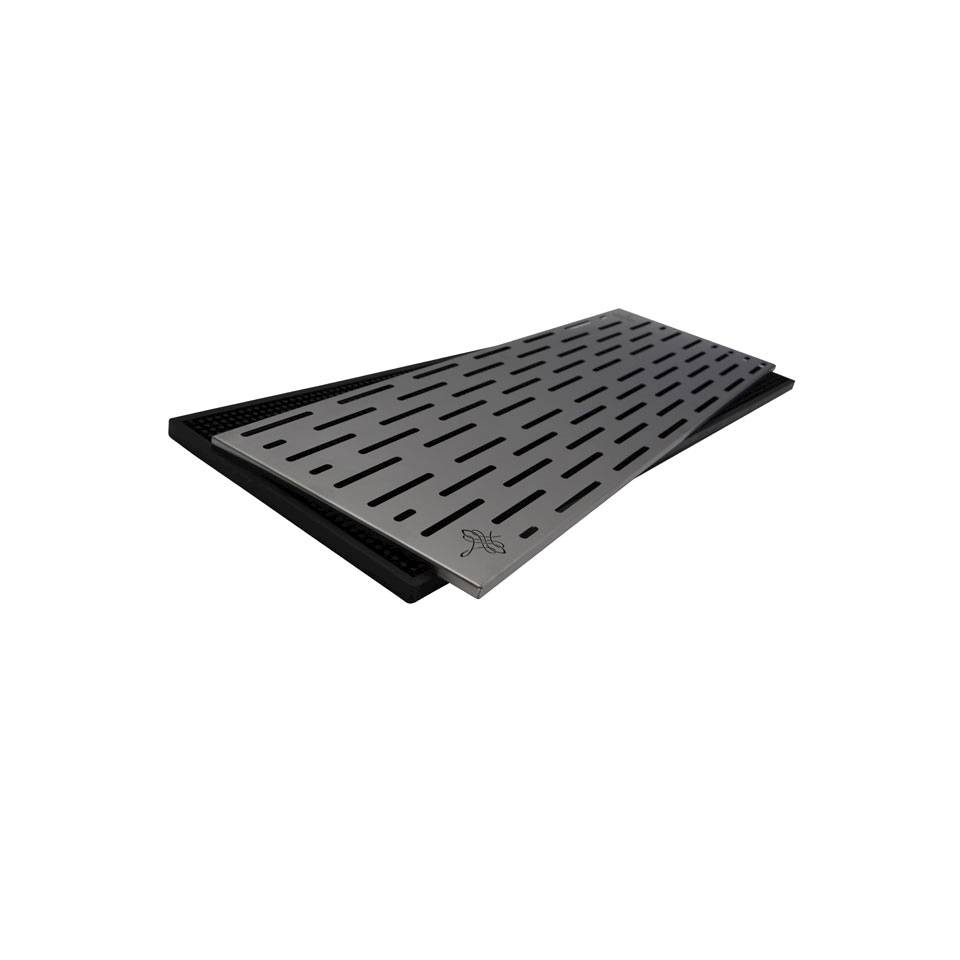 Bar mat in gomma nera con griglia in acciaio cm 60x20