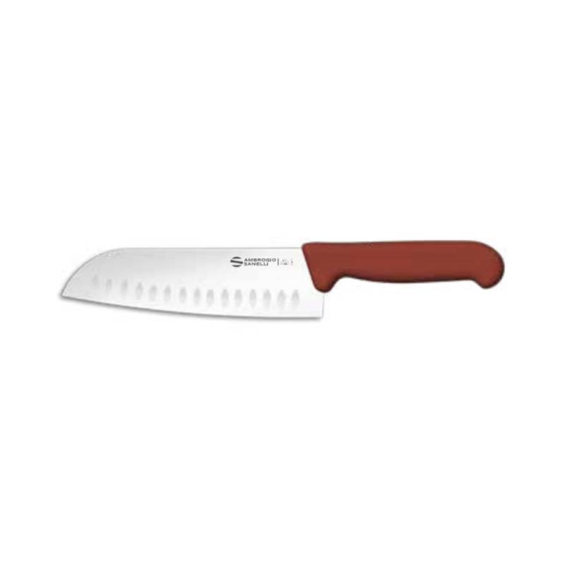 Coltello BBQ santoku olivato Sanelli Ambrogio in acciaio con manico in pp marrone cm 18