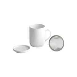 Tea and herbal tea white porcelain cup with lid and filter 5.74 oz.