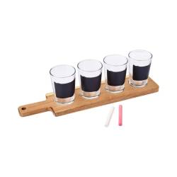 Set of 4 beer glasses with blackboard complete with wooden support and 2 chalks