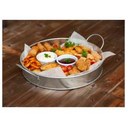 Round galvanized tin 2 handles tray 12.20x2.08 inch