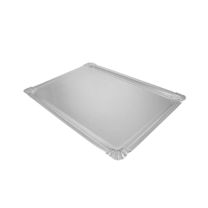 Disposable silver plated cardboard pastry tray 17.91x13.38 inch