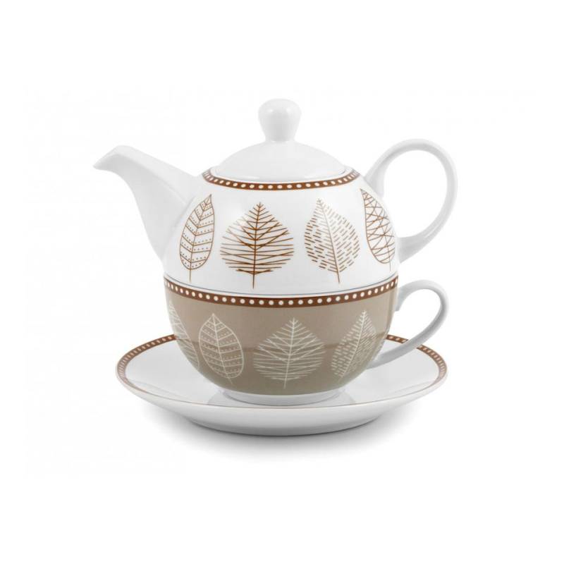 Michelle porcelain leaves decoration white and brown Tea for One 