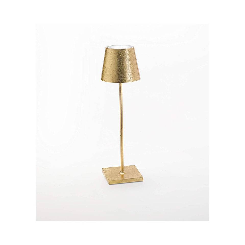 Lampada ricaricabile da tavolo Poldina Zafferano in alluminio foglia d'oro cm 38
