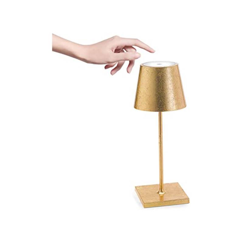 Lampada ricaricabile da tavolo Poldina Zafferano in alluminio foglia d'oro cm 38