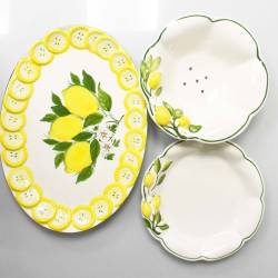 Lemon fruit washing bowl with hand painted ceramic plate cm 29