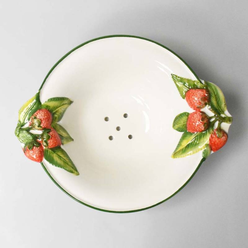 Bowl lavafrutta Fragole con piatto in ceramica dipinta a mano cm 26