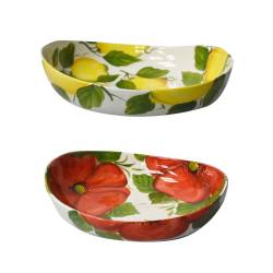 Hand painted ceramic assorted colors oval bowl 11.41x10.63 inch