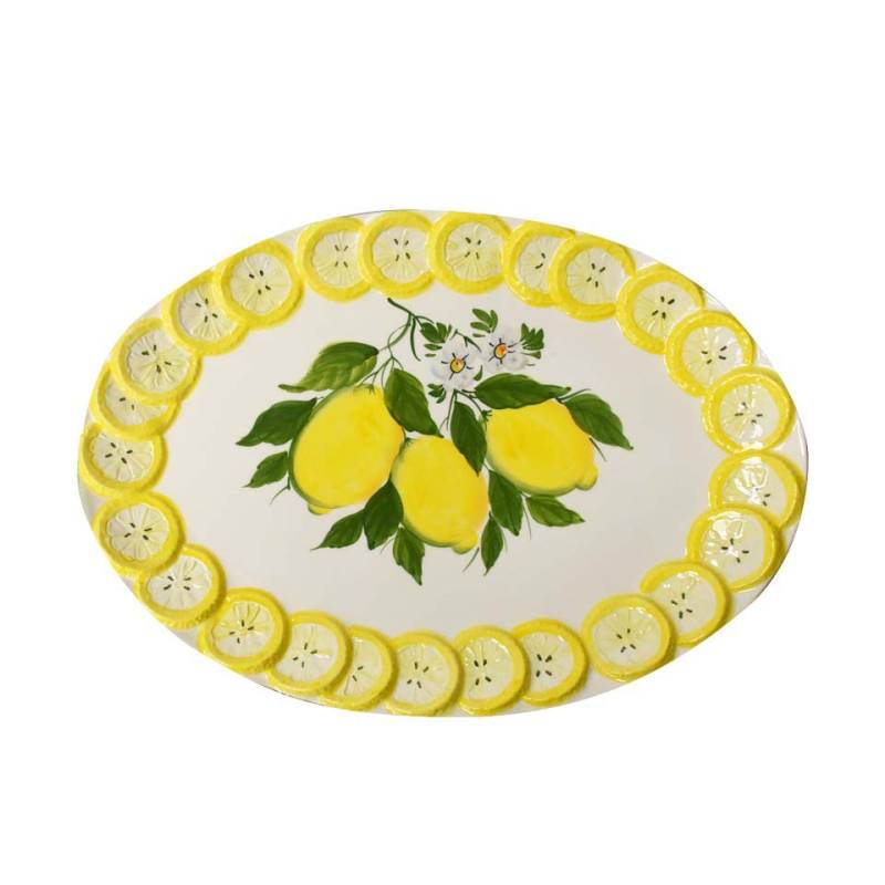 Hand painted ceramic oval tray Lemons cm 47x33