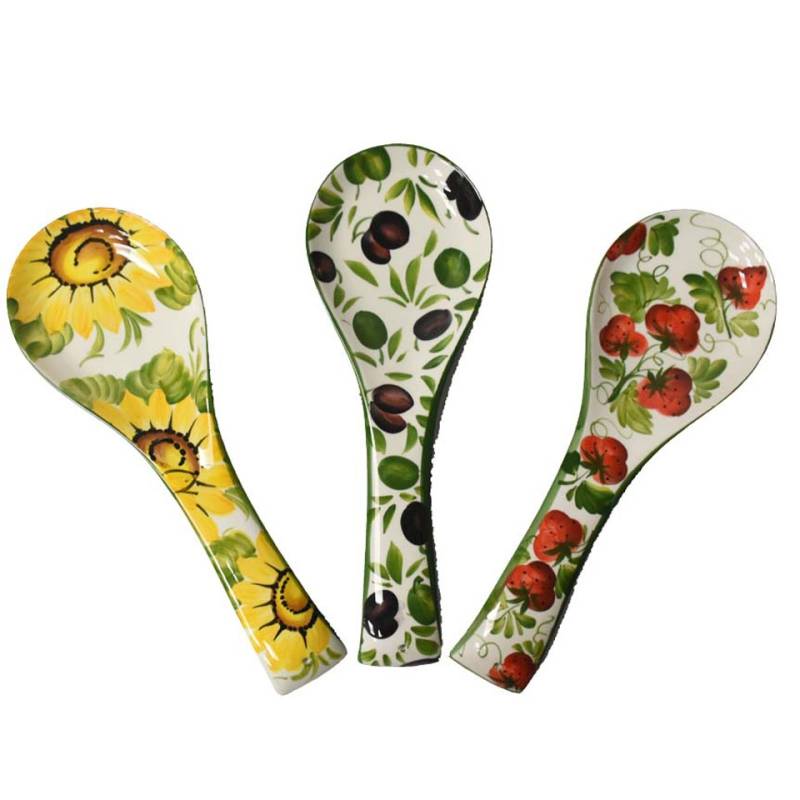 Flowers and Fruits hand painted assorted colors ceramic ladle holder 13.58x4.92 inch