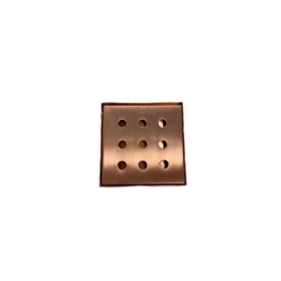 Copper plated stainless steel bar mat with grid and round holes 4.13x4.13x0.63 inch