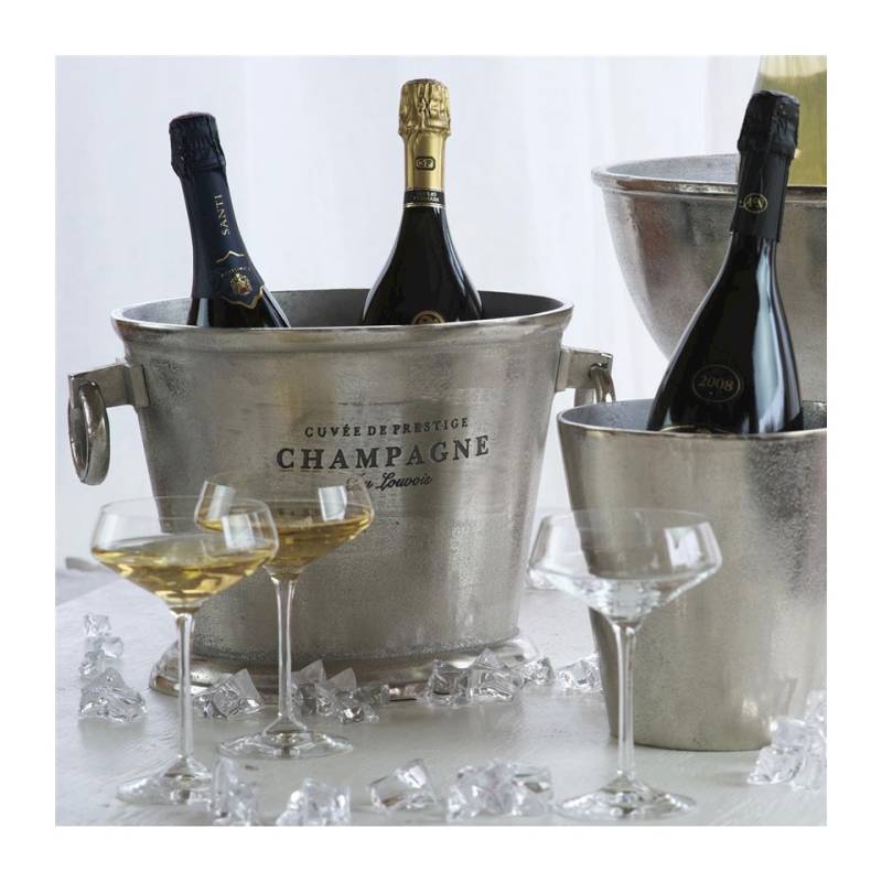 Silver aluminium wine and champagne bucket with lettering 12.60x10.23x9.84 inch