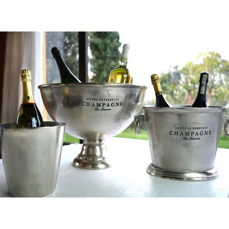 Secchiello vino e champagne con scritte in alluminio silver cm 32x26x25